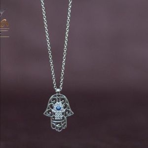 925 stamped silver Hamsa necklace